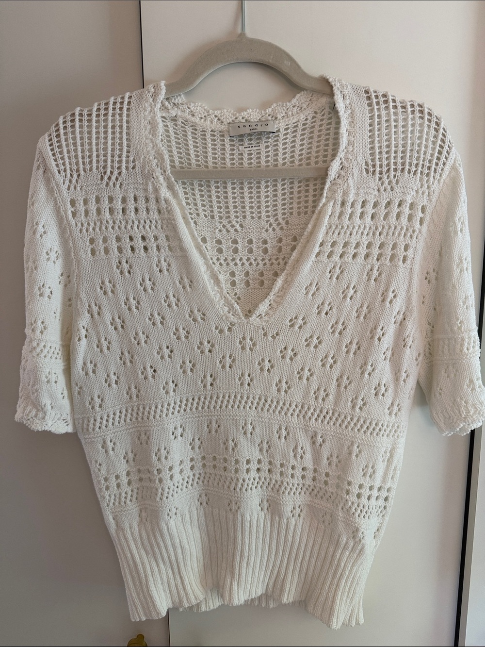 Sandro white Open-Knit V-Neck Sweater